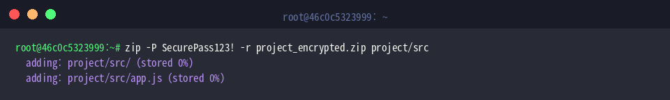 zip -P SecurePass123! -r project_encrypted.zip project/src