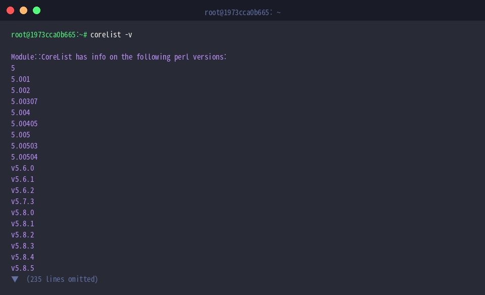 عرض إصدارات Perl المتاحة عبر أمر corelist