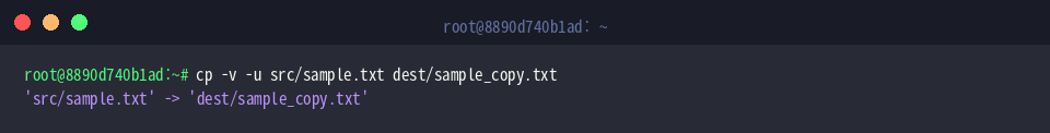 cp -v -u src/sample.txt dest/sample_copy.txt