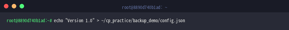 echo &ldquo;Version 1.0&rdquo; > ~/cp_practice/backup_demo/config.json