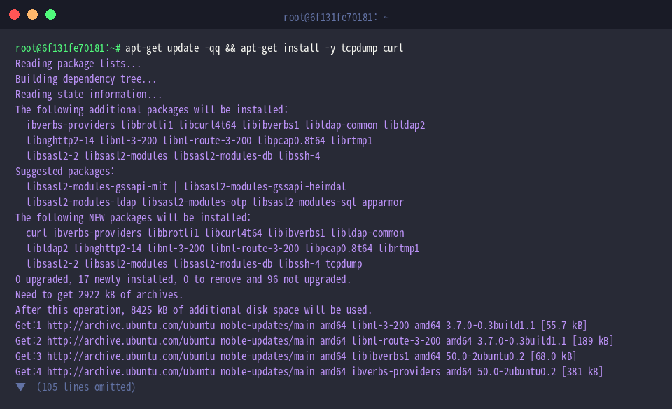 Installing tcpdump and curl on Ubuntu