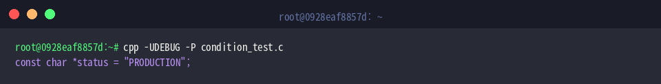 cpp -UDEBUG -P condition_test.c