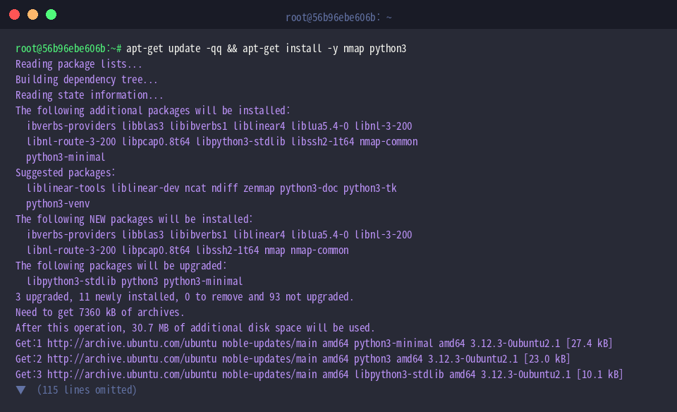 Installation von nmap und python3 via apt-get