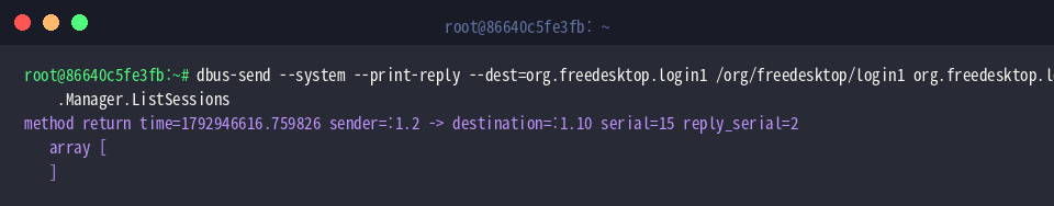 Querying active login sessions with dbus-send ListSessions