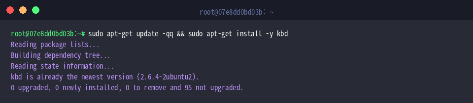 Updating package indices and installing the kbd package